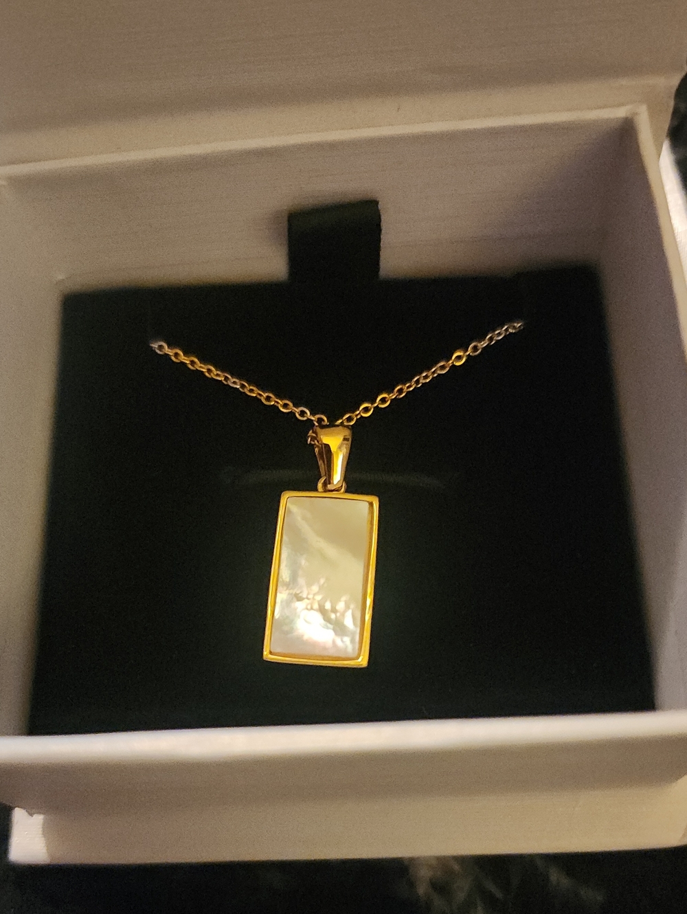 Gold-Tone Rectangular Mother-of-Pearl Pendant Necklace